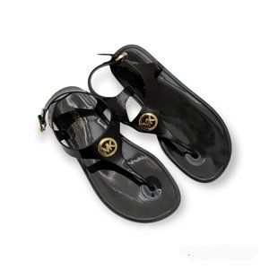 Black Gold Michael Kors Designer Logo Jelly Sandals Size 6